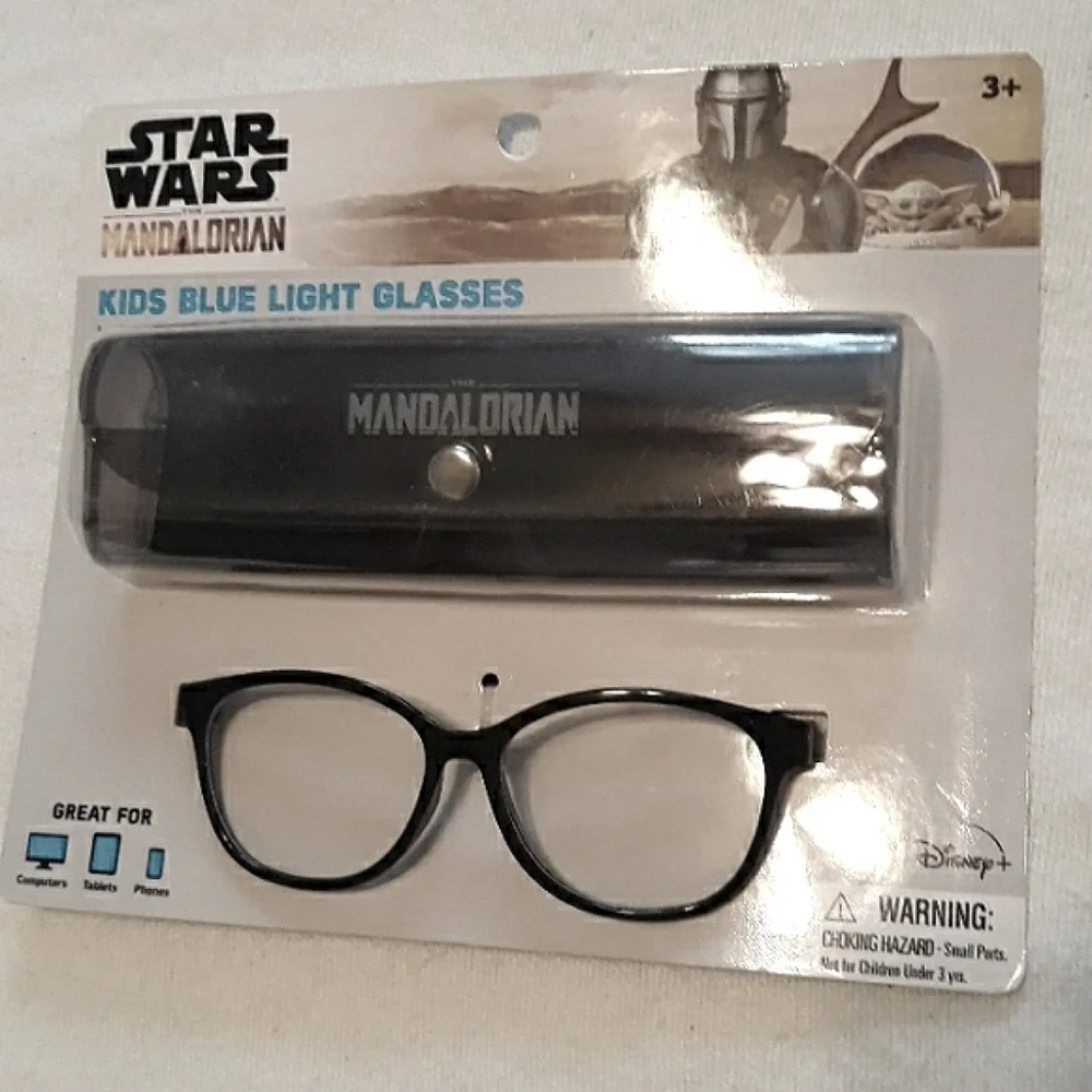 Star Wars Mandalorian Kids Blue Light Glasses with Case Black Grogu Baby Yoda